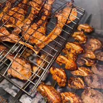 Wings and skewers on the grill