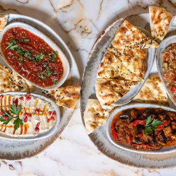 Cold meze platter with flatbread