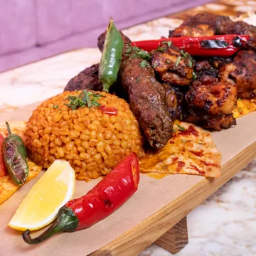 Mix Platter on a board with dips